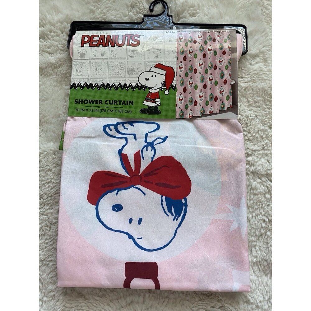 Peanuts Snoopy Woodstock Christmas Ornaments‎ Fabric Shower Curtain 72X72” Pink